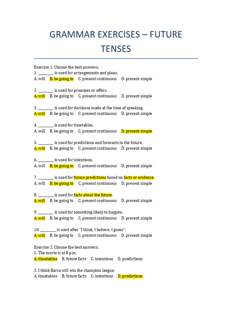 Future Tenses Exercises | PDF | Chess | Chess Openings