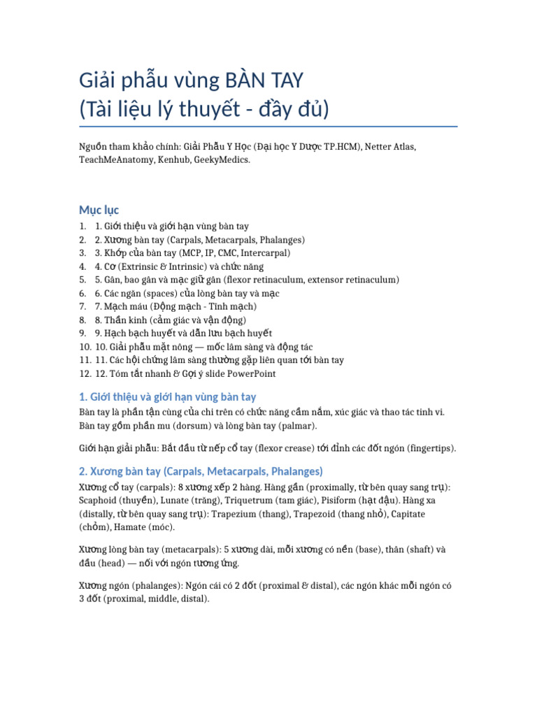 Giai Phau Ban Tay DHYD TPHCM Theo Giao Trinh | PDF