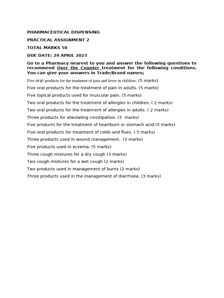 Pharmaceutical Dispensing Practical Assignment 2 | PDF