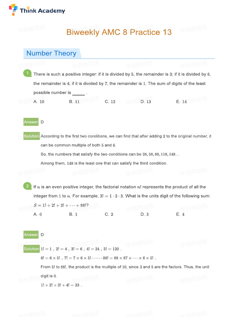 AMC 8 Practice 13 - Solution | PDF