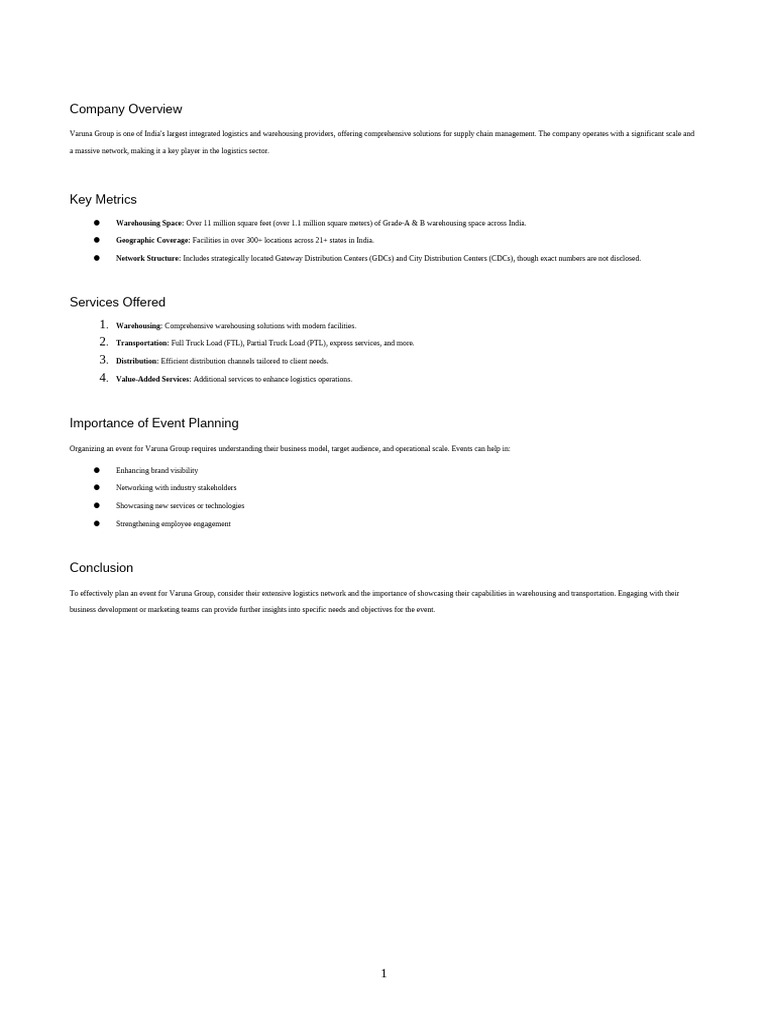 Varuna Group Overview for Event Planning | PDF