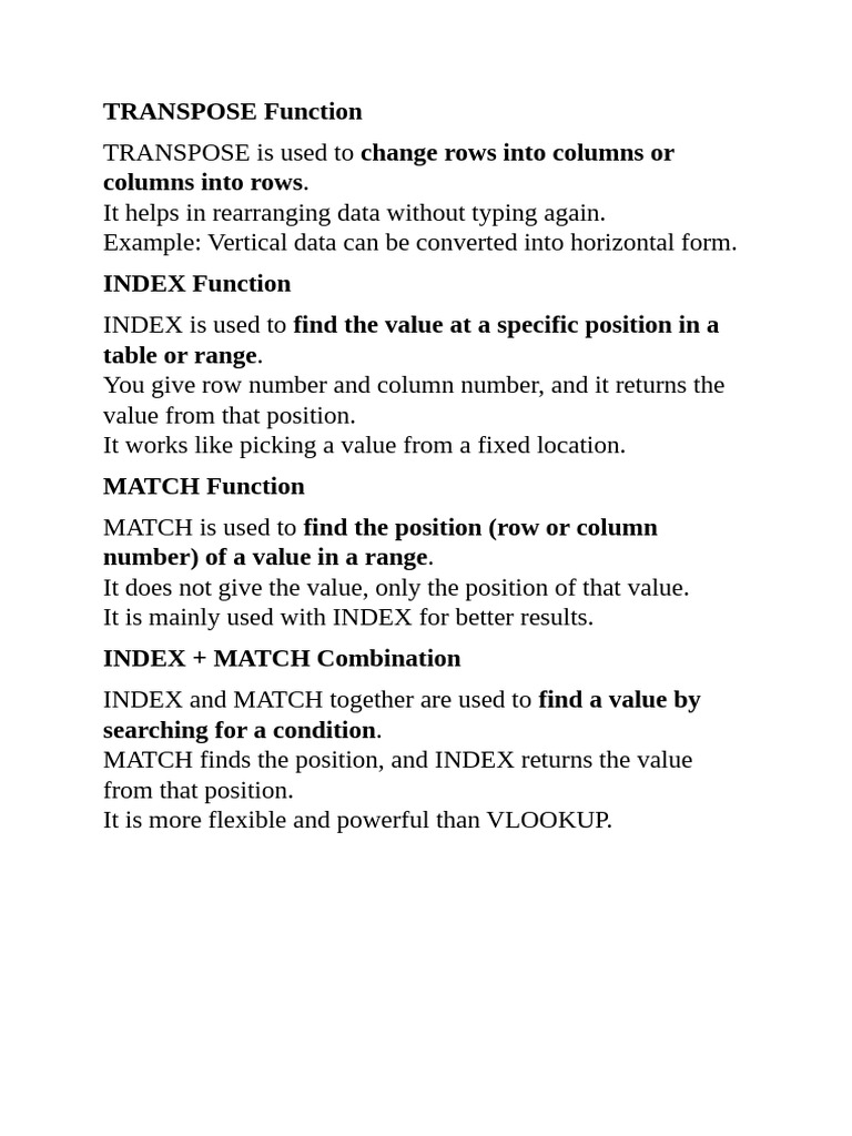Excel Practice Sheet - Transpose, Index and Match | PDF