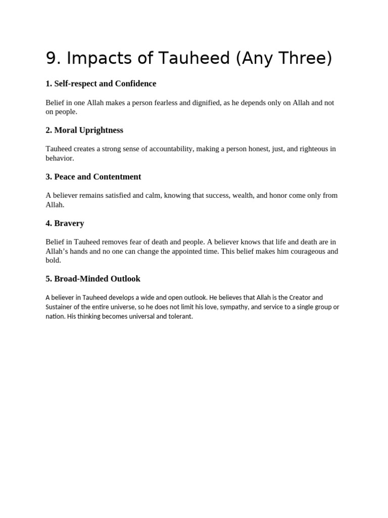 Impacts of Tauheed Islamiyat | PDF