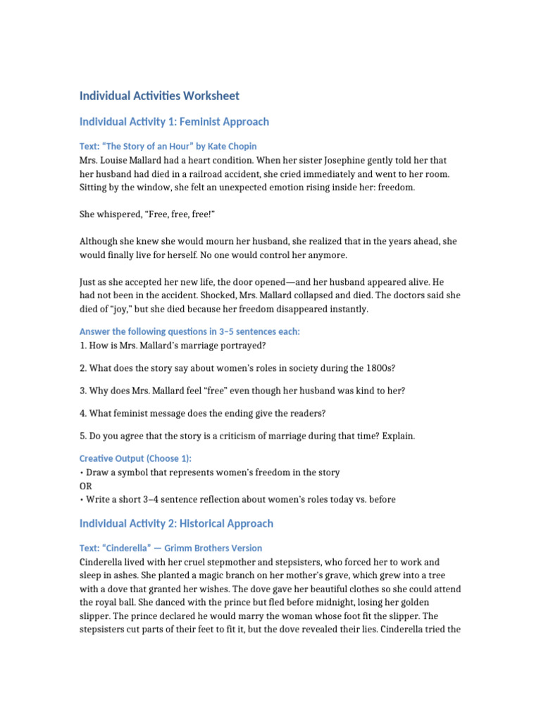 Individual_Activities_Worksheet | PDF | Cinderella | Fairy Tales