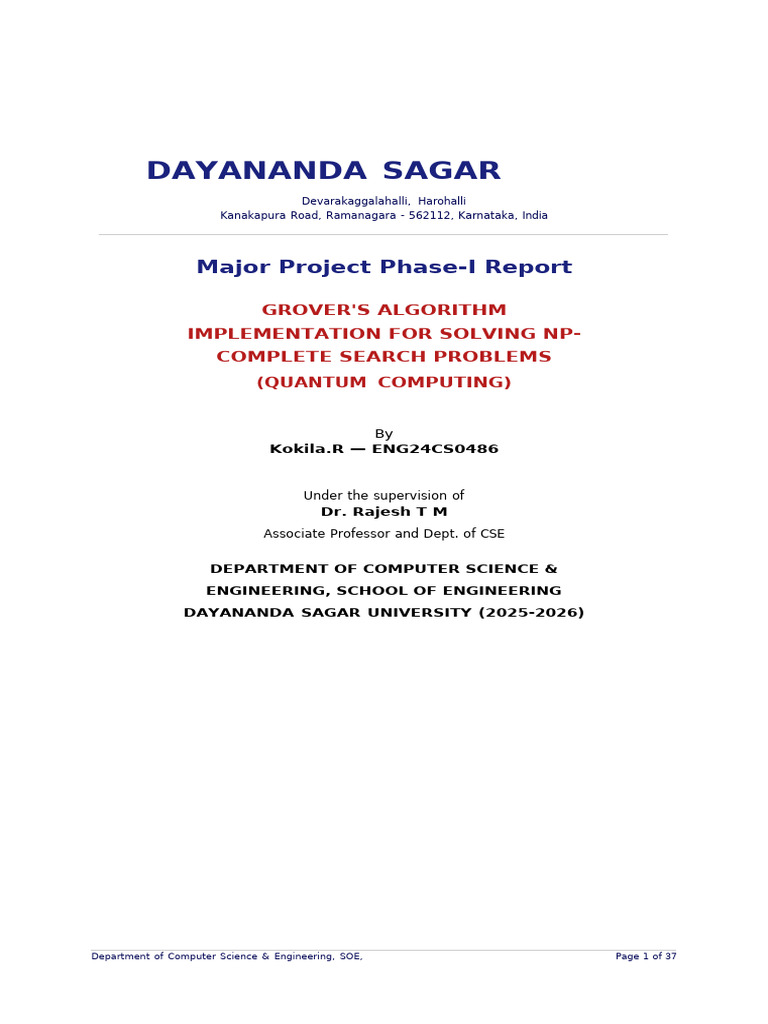 Grover Algorithm Report Kokila R.docxED2fin(1) (1) | PDF | Quantum ...