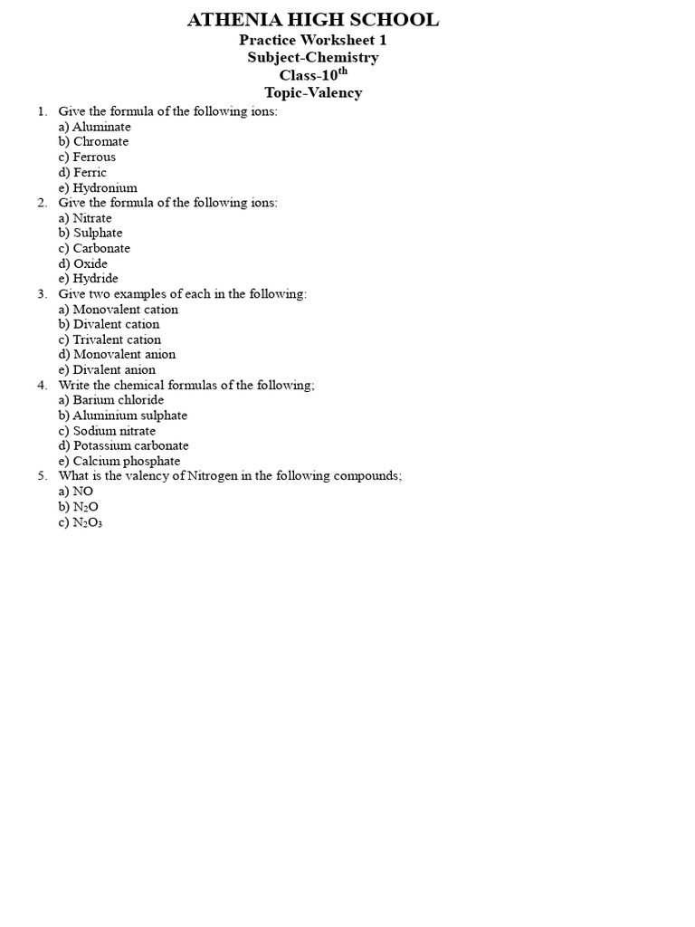 Worksheet on Valency | PDF