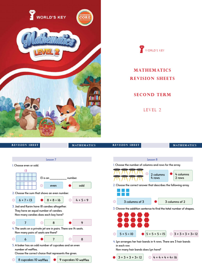 Math Revision Sheets Level 2 Second Term ( 7 to 16) Answer Key | PDF