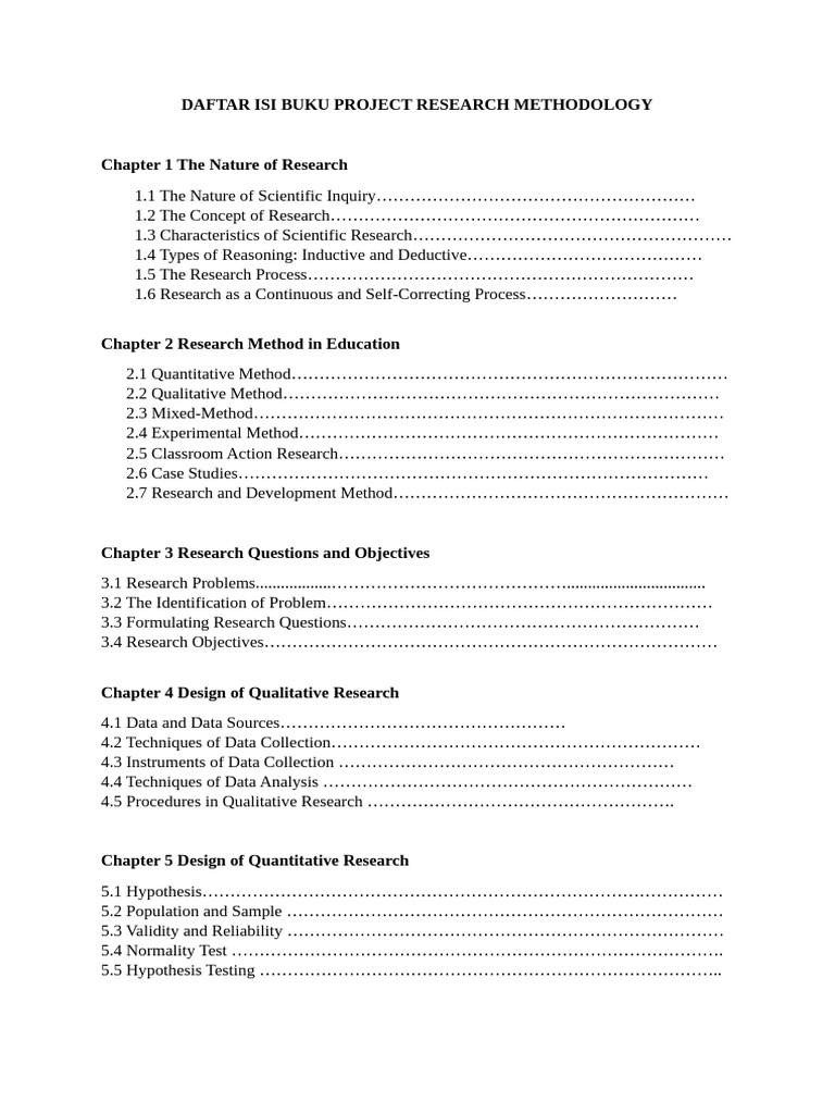 Daftar Isi Buku Project Research Methodology Dik e 2023 (Revisi Format ...