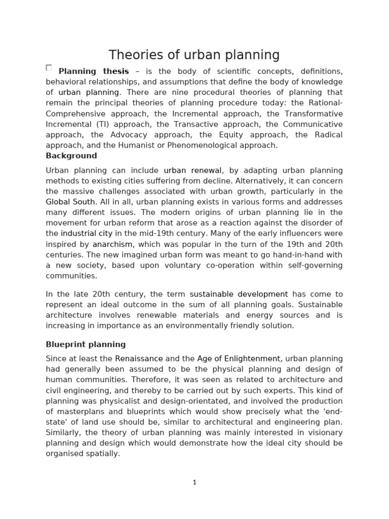 Theories of Urban Planning | PDF | Urban Planning