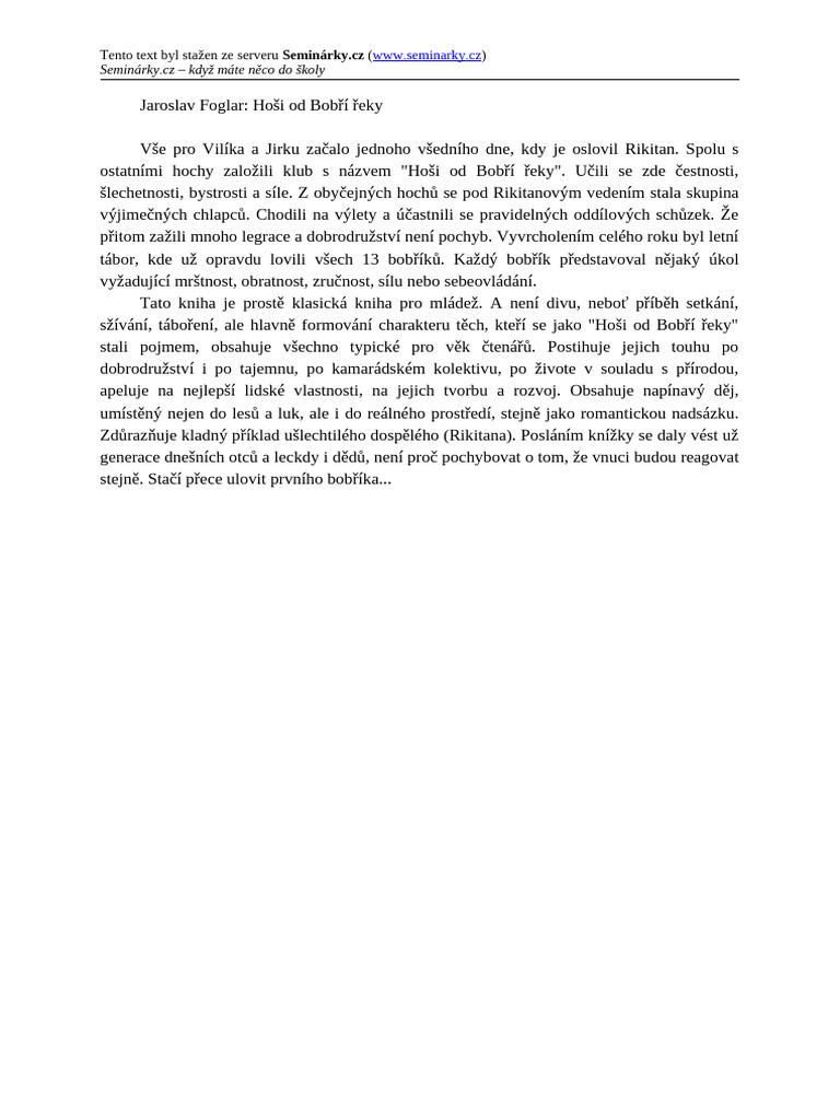 Foglar Hosi Bobri Reky | PDF
