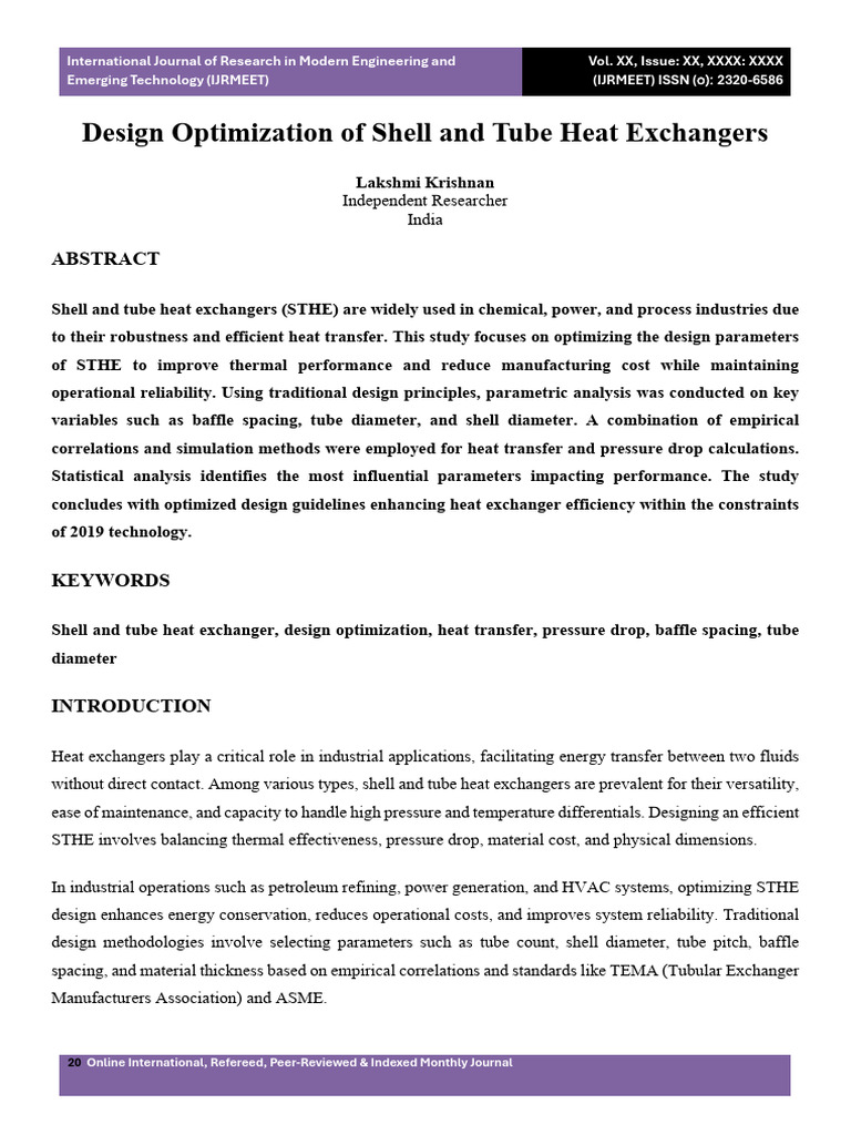 Design Optimization of Shell and Tube Heat Exchangers | PDF | Heat ...