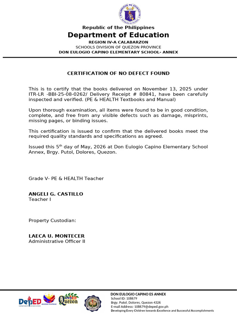 Cert of No Defect Blooms | PDF