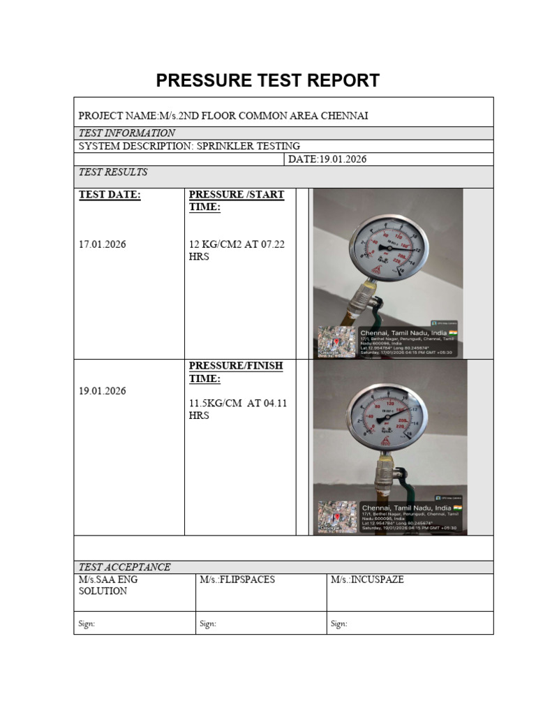 2nd Floor Common Area Pressure Test | PDF
