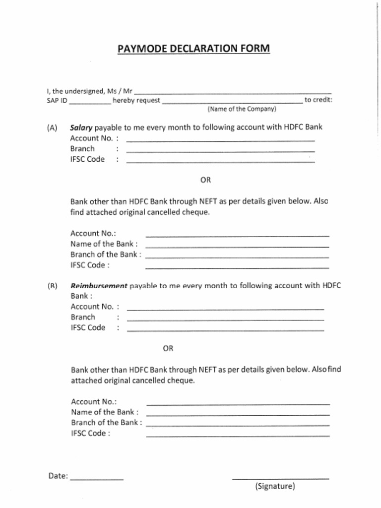 Paymode Declaration Form | PDF