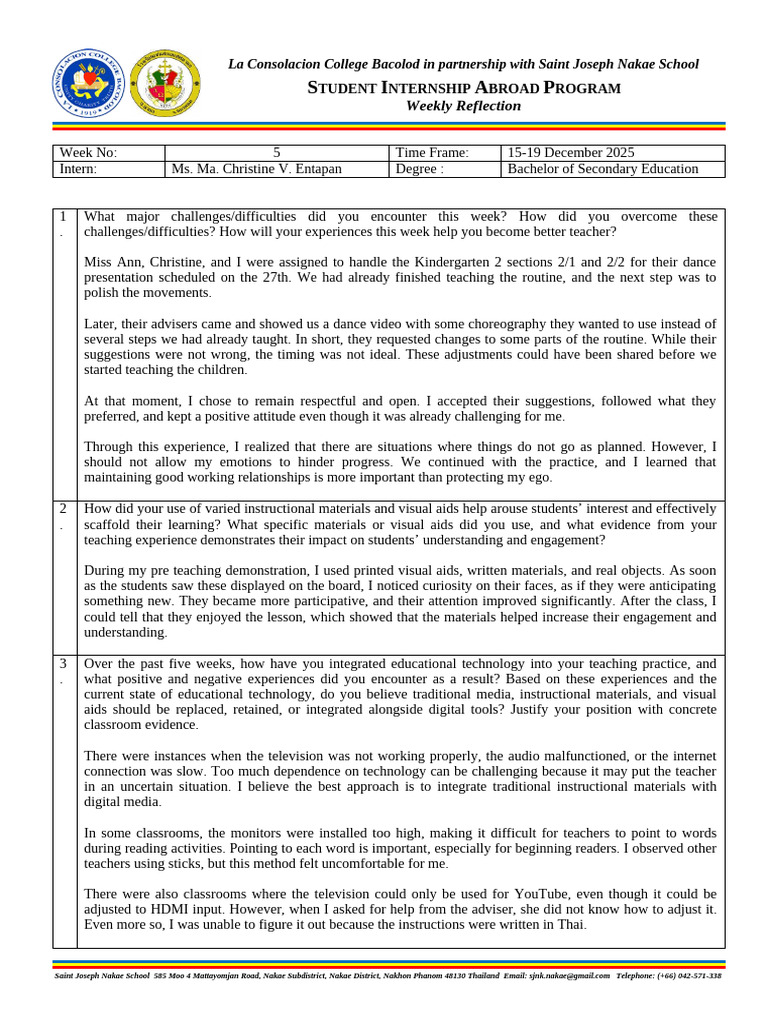 Entapan-Week 5 Reflection | PDF | Learning | Teachers
