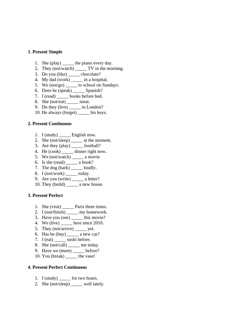 12 Tenses Exercises With Answers - New | PDF | Chess Openings | Chess