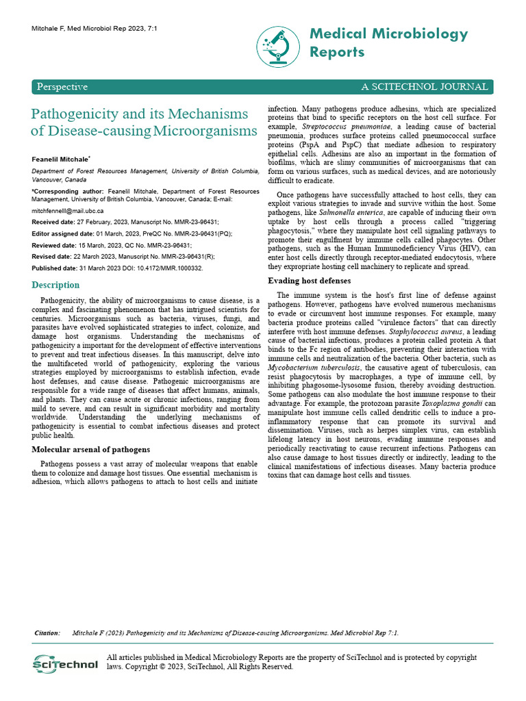Pathogenicity and Its Mechanisms of Diseasecausing Microorganisms BitI ...