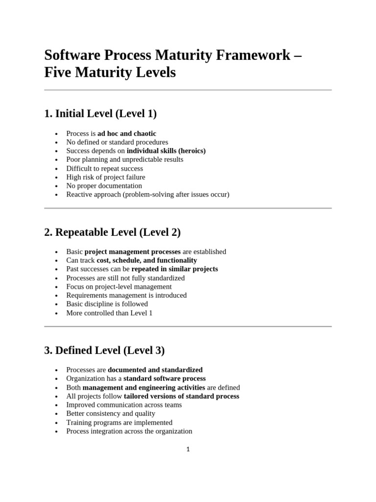 Software Process Maturity Framework TOPIC 2 | PDF