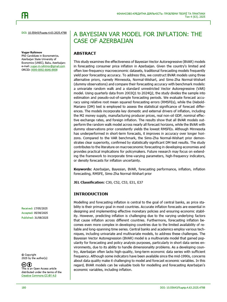 A Bayesian Var Model for Inflation the Case of Aze | PDF | Vector ...