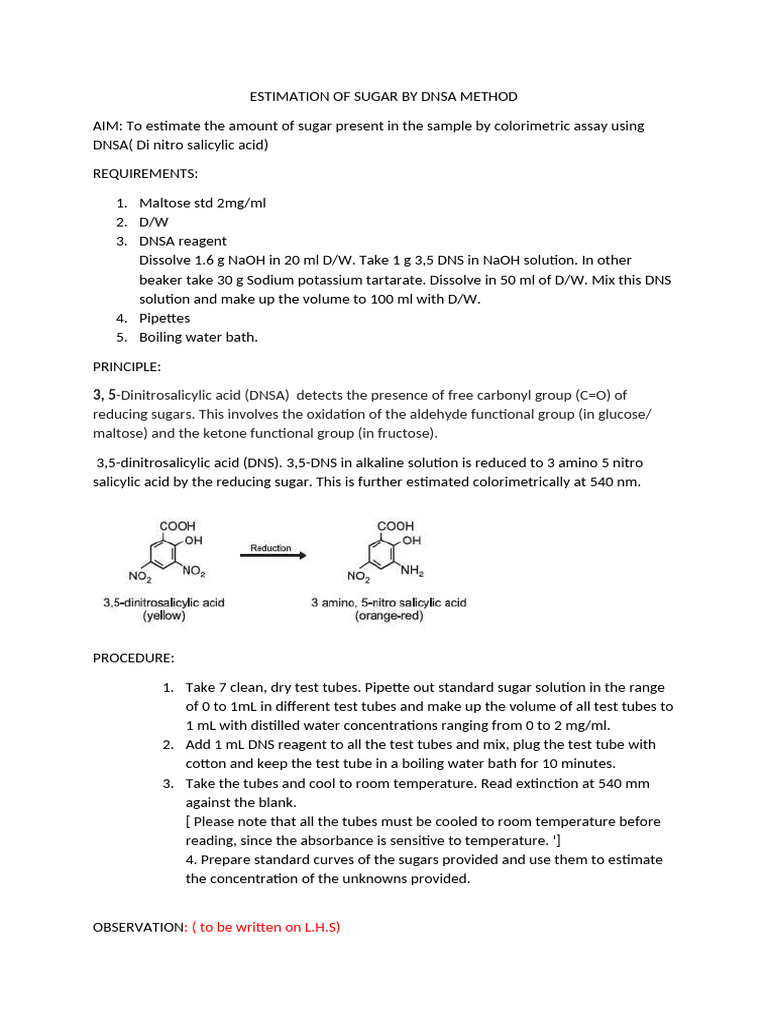 Estimation of Sugar by Dnsa Method | PDF | Chemical Substances ...