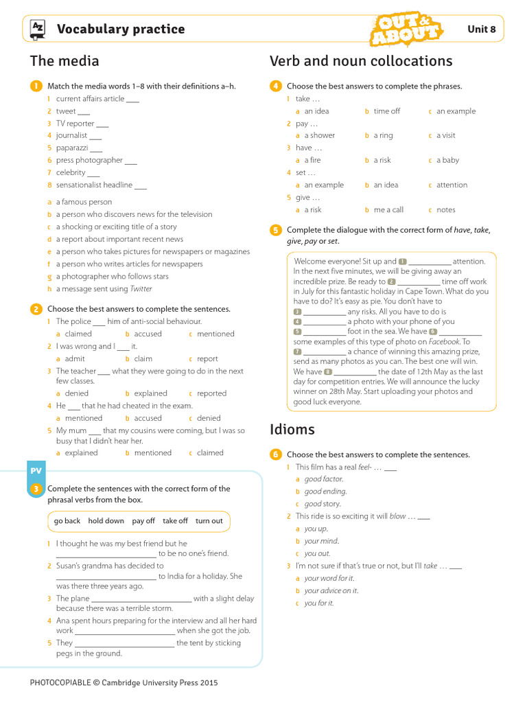 Unit 8 Vocabulary Practice | PDF | Linguistics | Grammar