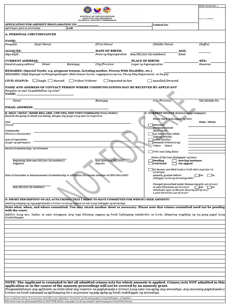 NAC-Form-No. 1 - Amnesty Application Form | PDF | Common Law | Legal ...