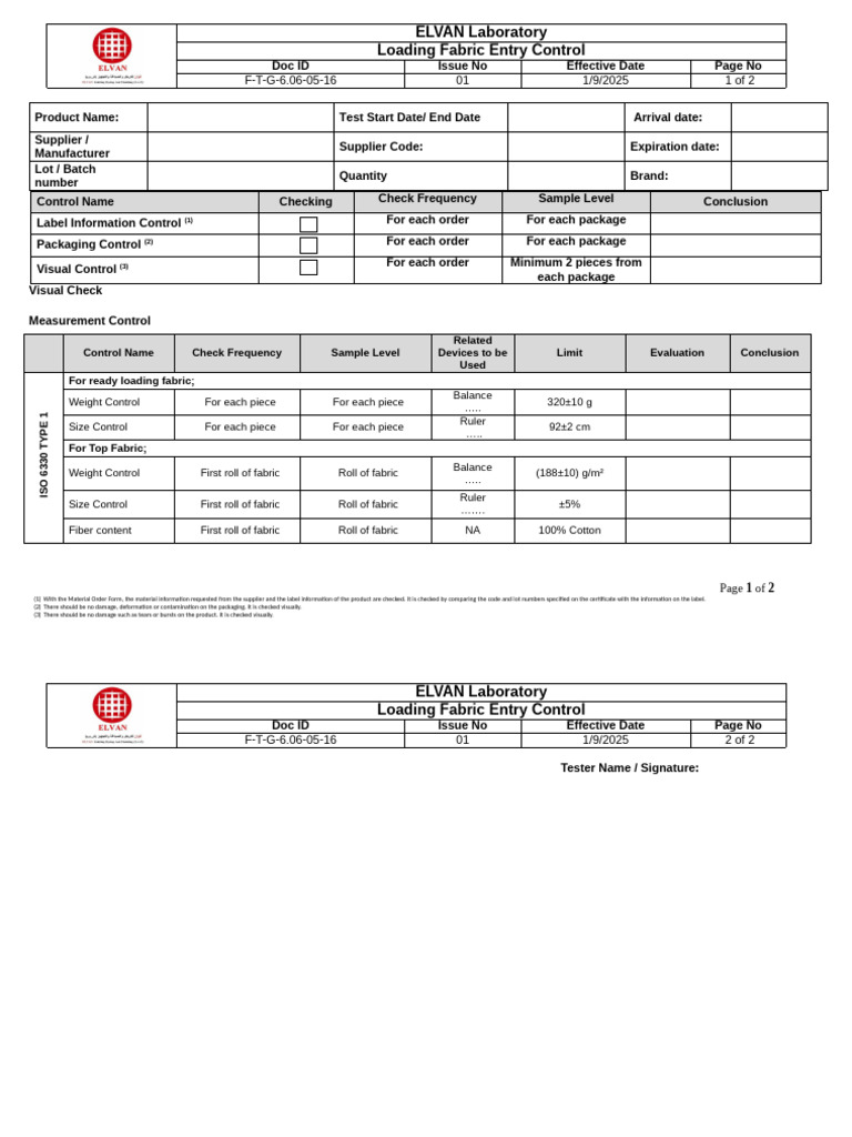 F6.06!05!16 Loading Fabric Entry Control Form Type 1 | PDF