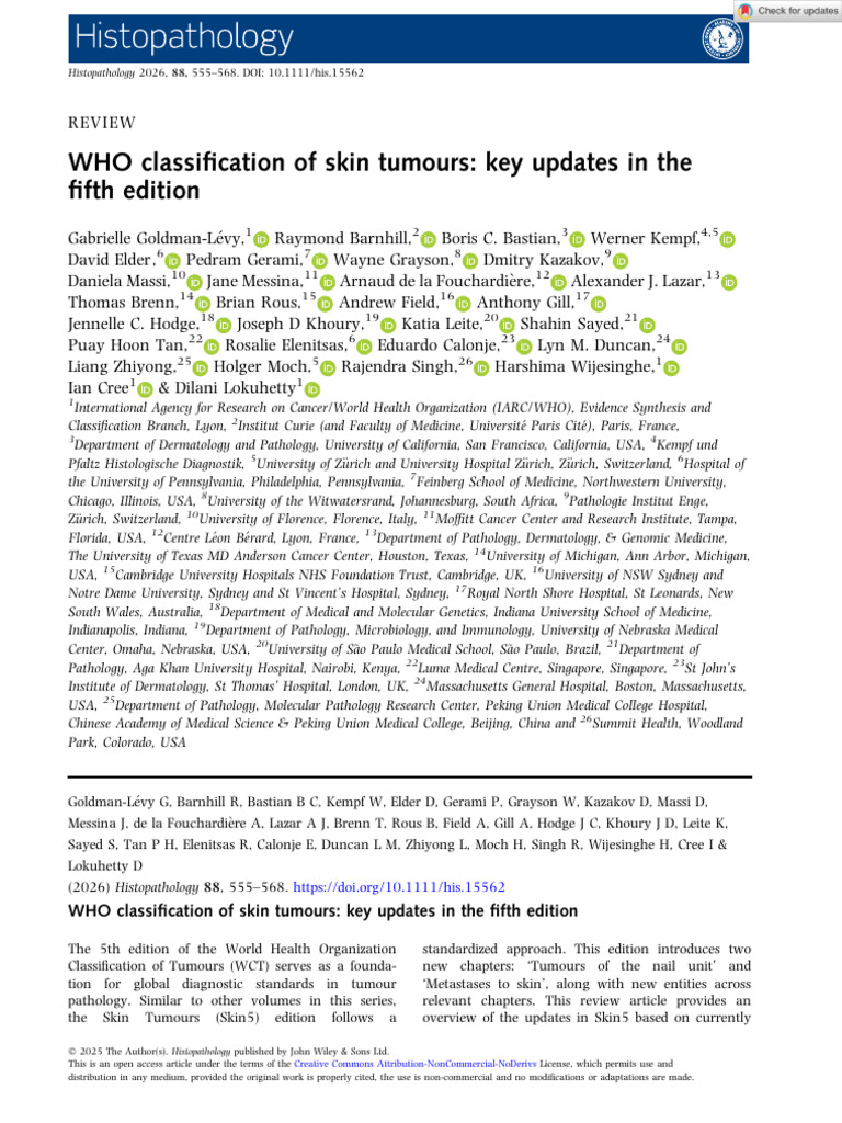 Histopathology - 2025 - Goldman‐Lévy - WHO Classification of Skin ...