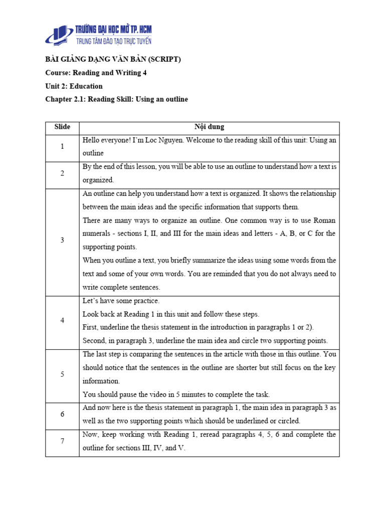 DV4 B2 CD2.1 Reading Skill Script (1) | PDF | Writing | Written ...
