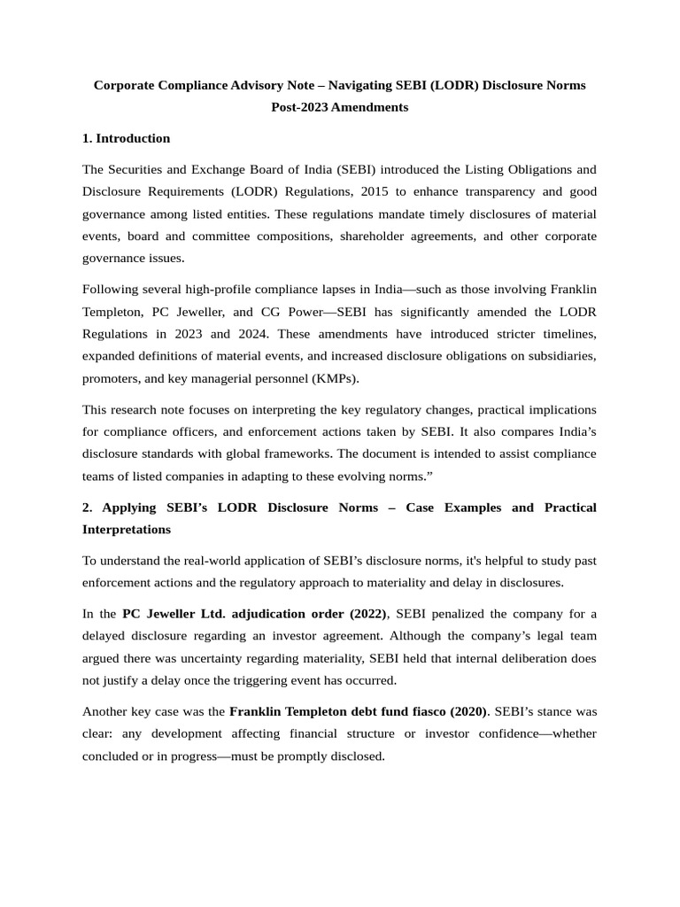 Corporate Compliance Advisory Note | PDF | Regulatory Compliance ...