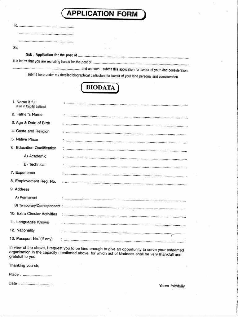 Bio Data Form | PDF