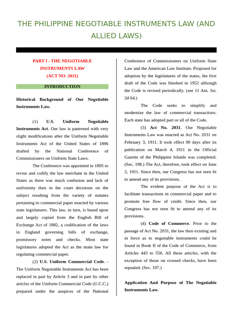 Nego Section 1-13 Copy | PDF | Negotiable Instrument | Promissory Note