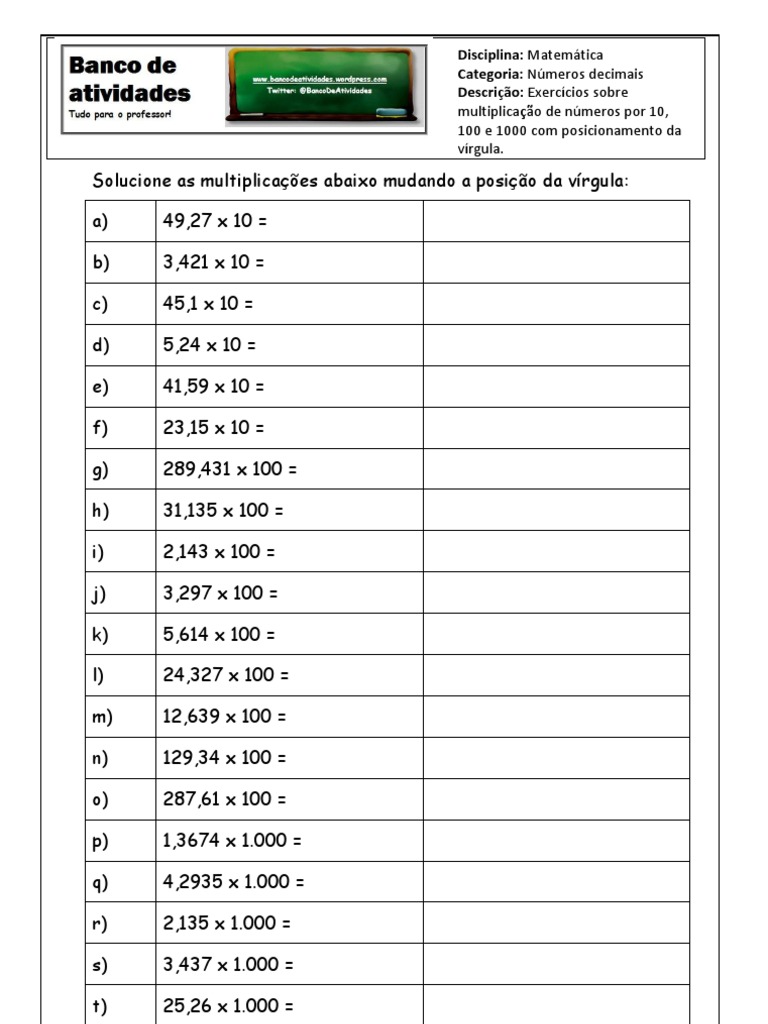 Multiplicação de decimais por 10 100 1000