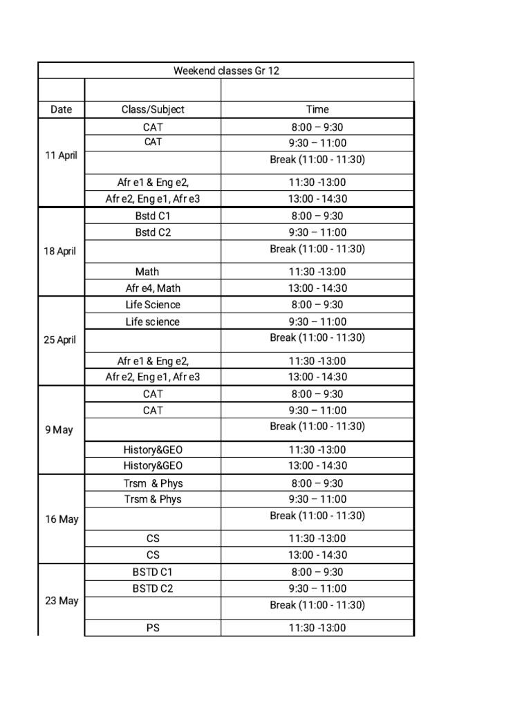Weekend Classes | PDF