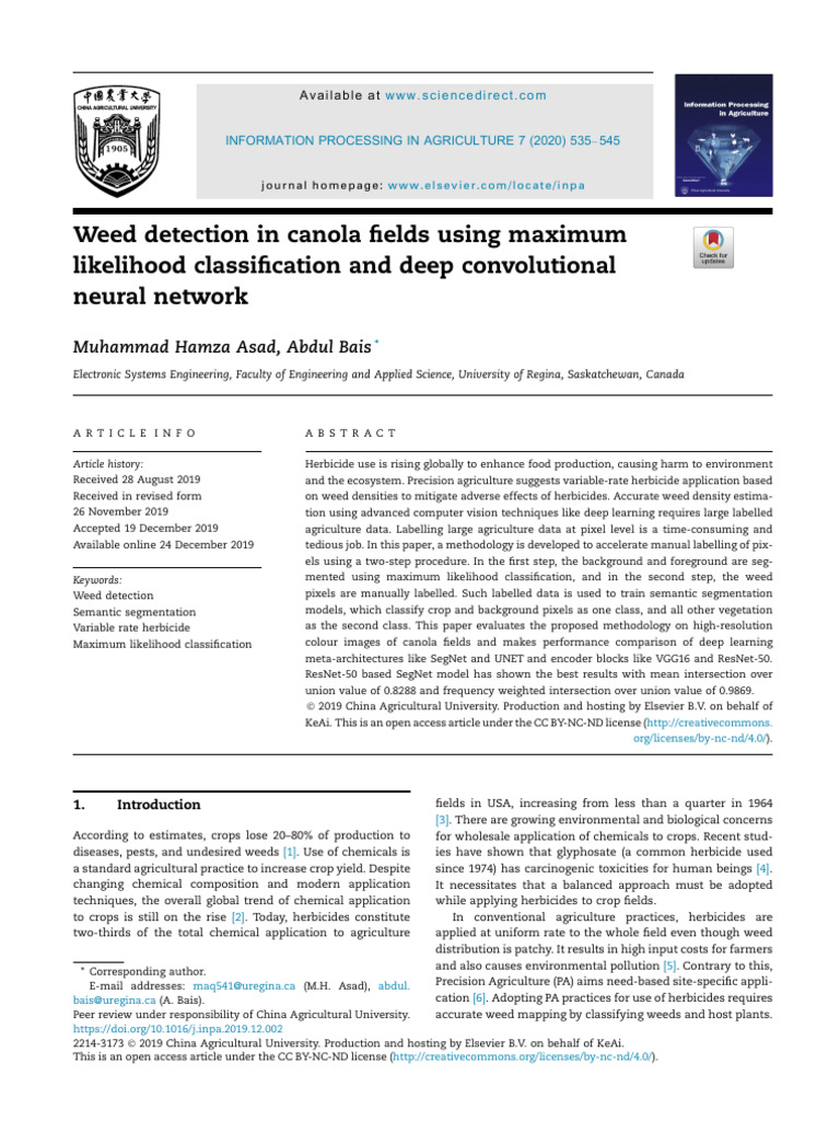 Weed Detection in Canola Fields Using Maximum Likelihood Classification ...