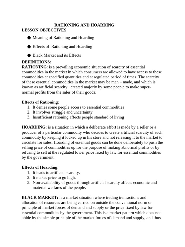 Rationing and Hoarding | PDF