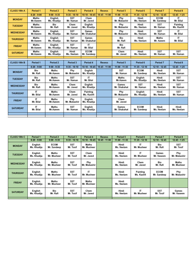 TIMETABLE 10TH A_B_C | PDF