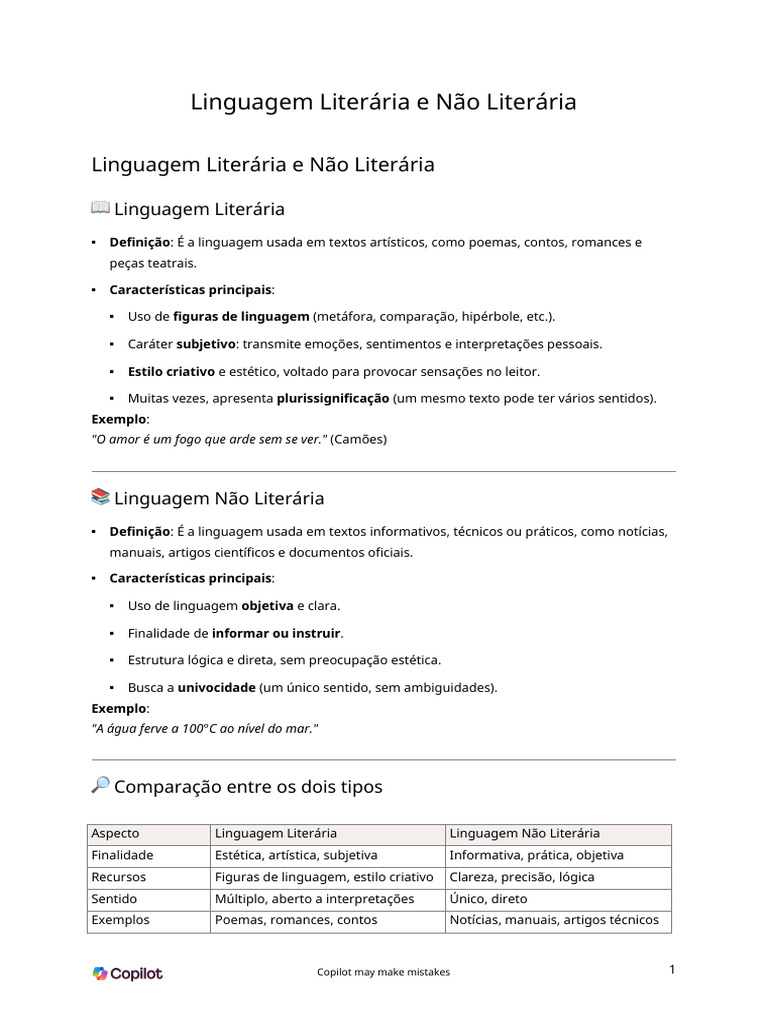 Linguagem Literária e Não Literária | PDF