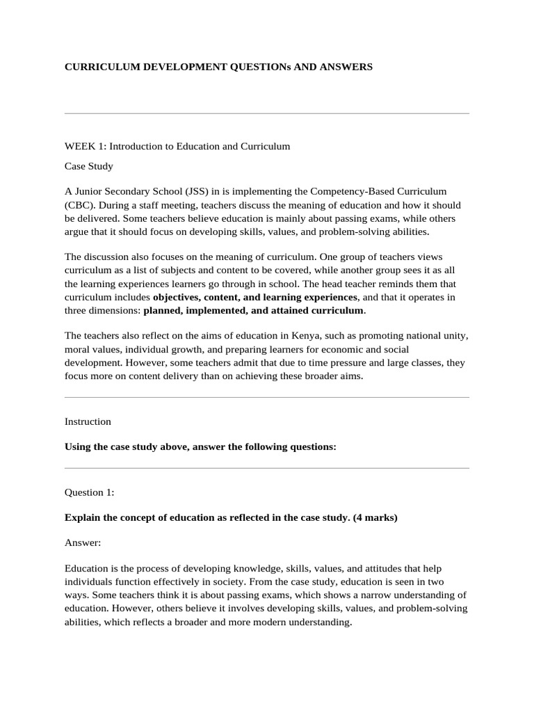 Curriculum Development Questions and Answers | PDF | Curriculum | Learning