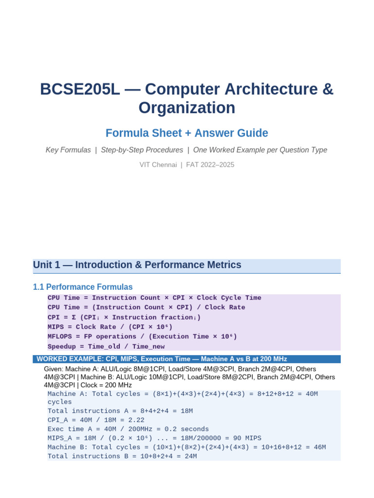 BCSE205L_Formula_Sheet | PDF | Central Processing Unit | Computer ...