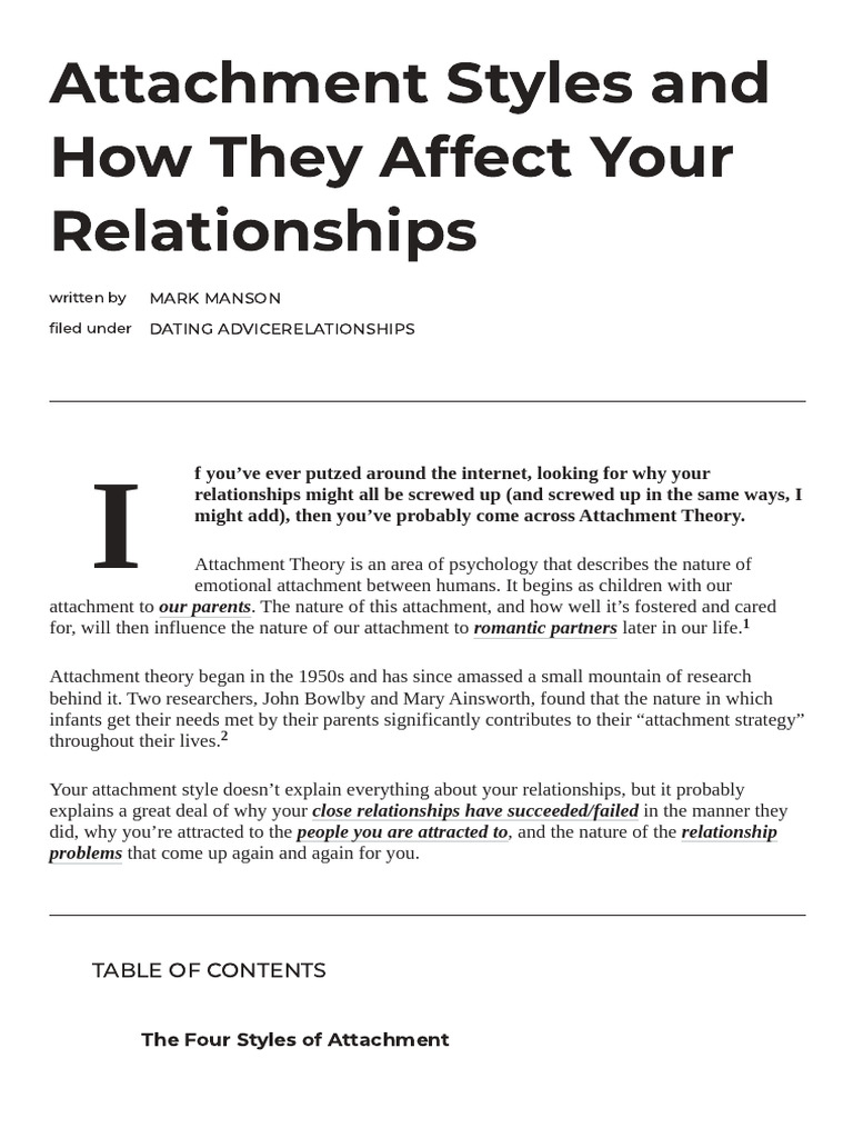 Attachment Styles and How they Affect Your Relationships | PDF ...