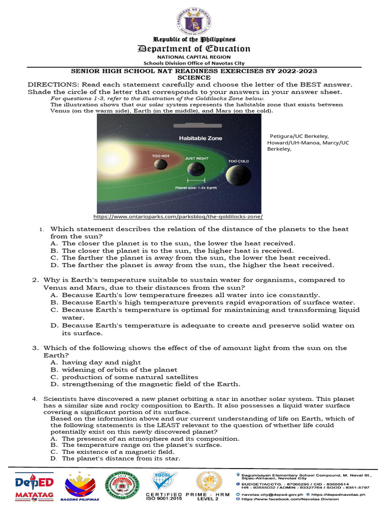 Science Grade 12 Nat Readiness Exercises 1 | PDF | Chemical Polarity ...