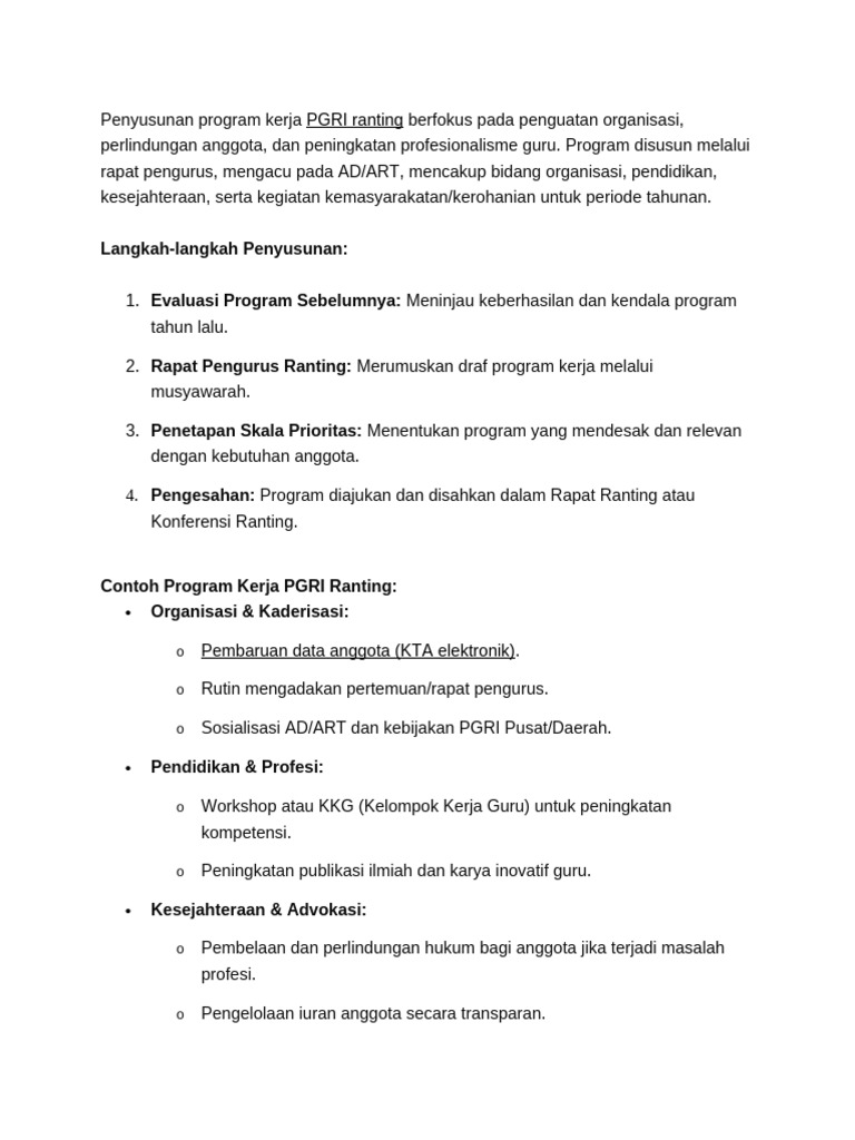 Langkah Penyusunan Program Kerja Pgri Ranting | PDF