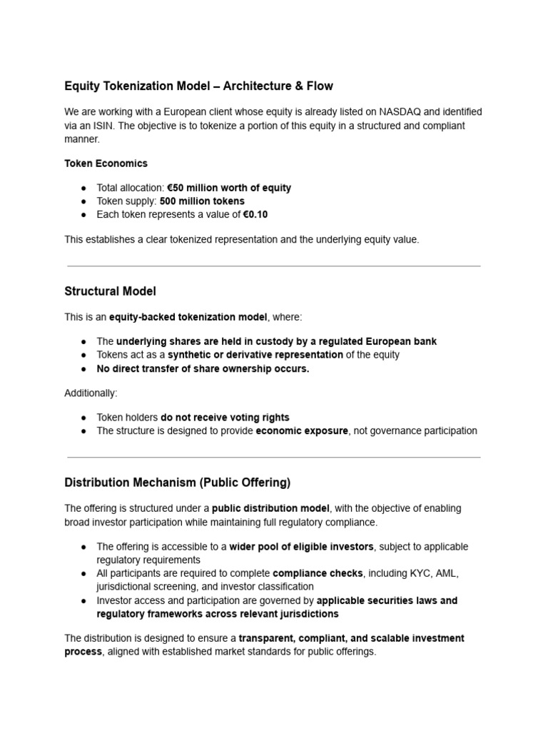 Equity Tokenization Model -– Architecture & Flow | PDF | Regulatory ...