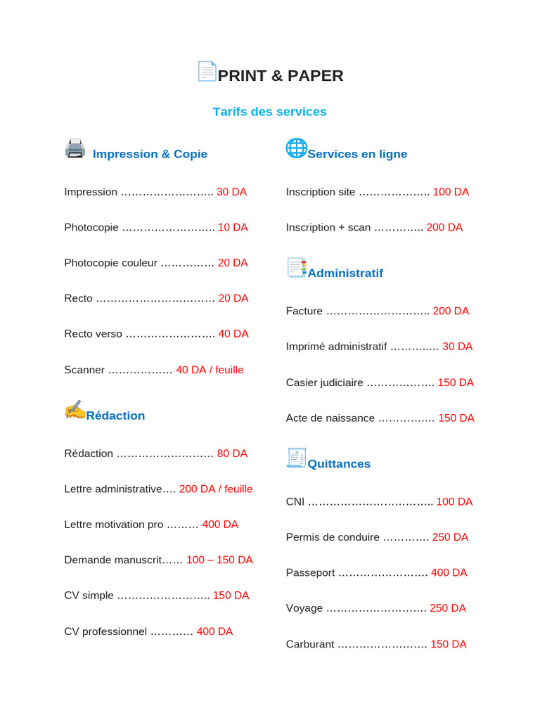 tarifs | PDF