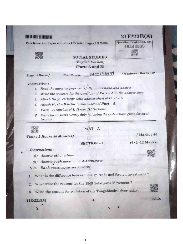 TS SSC 2026 Social Studies Question Paper | PDF