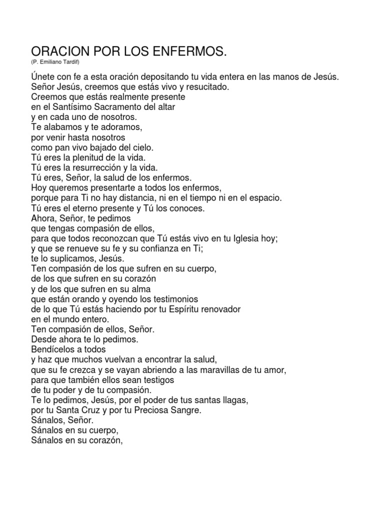 Oración por los enfermos de la parroquia y petición de sanación a ...