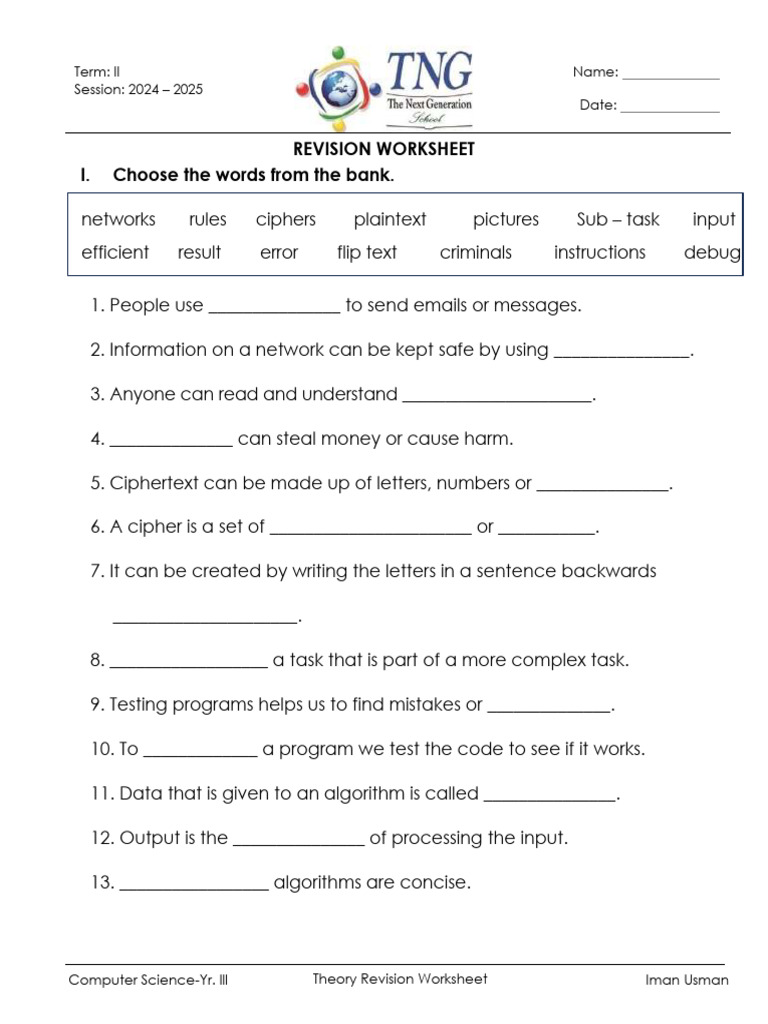 Exam Revision Worksheet | PDF | Cipher | Encryption