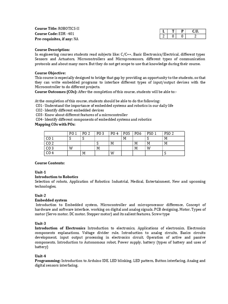 Robotics Module II 4th Sem Syllabus | PDF | Embedded System | Electronics