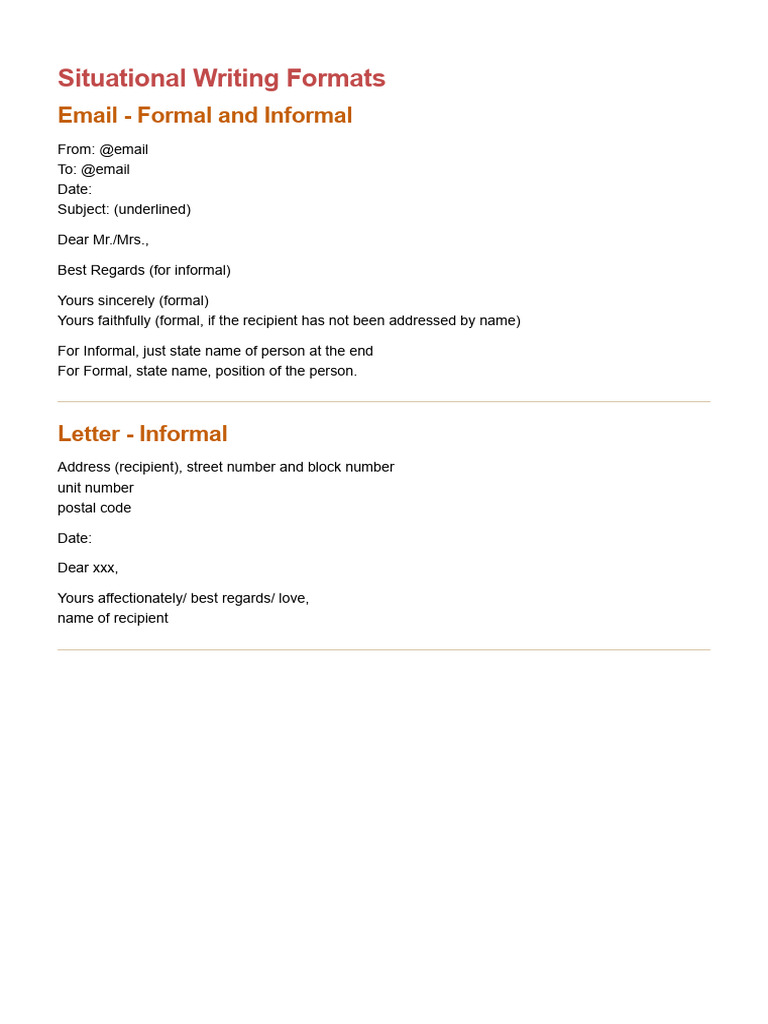 Situational Writing Formats | PDF | Communication | Human Communication